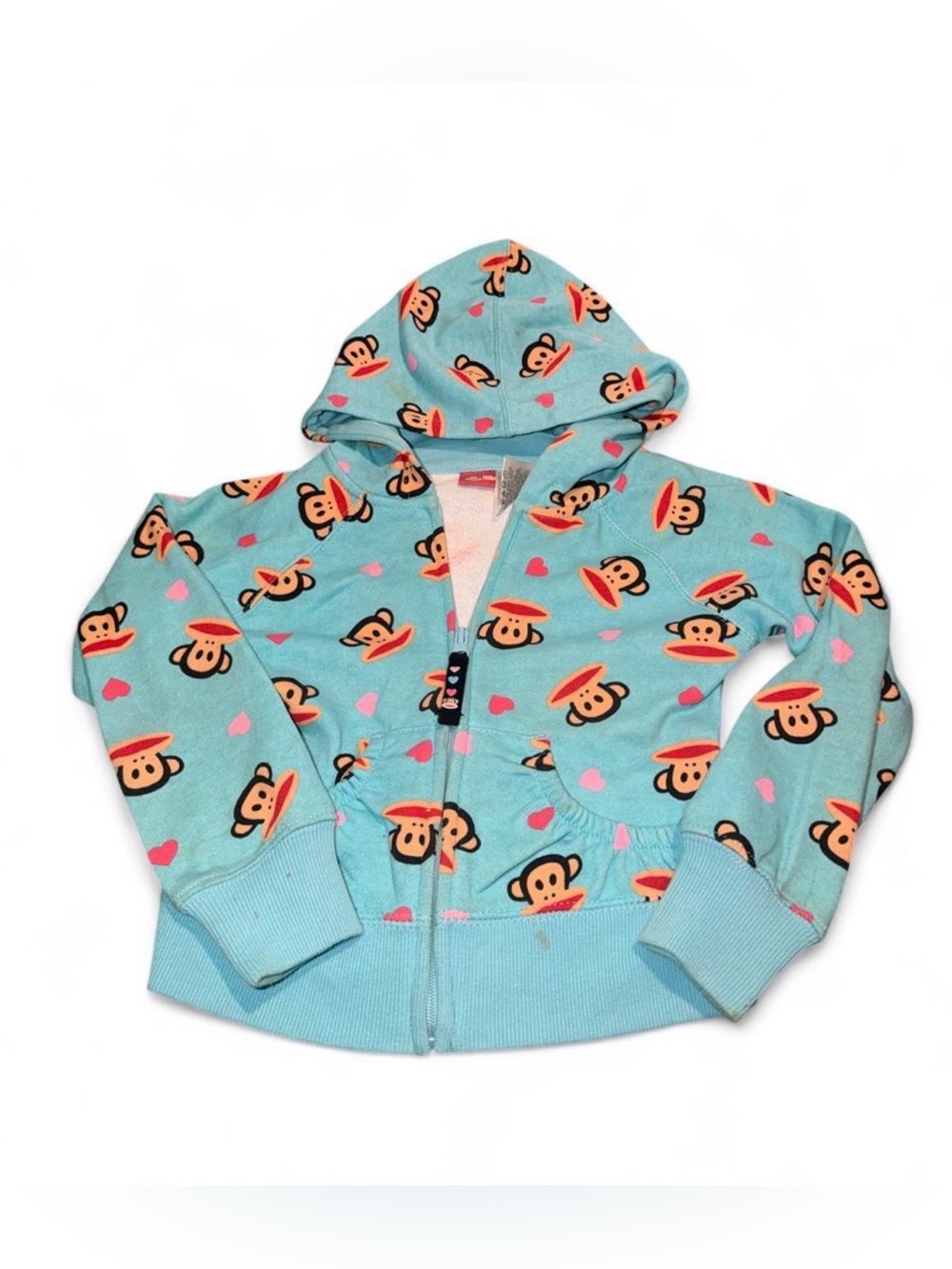 Paul Frank Light Blue Zip Hoodie with Monkey & Heart Print